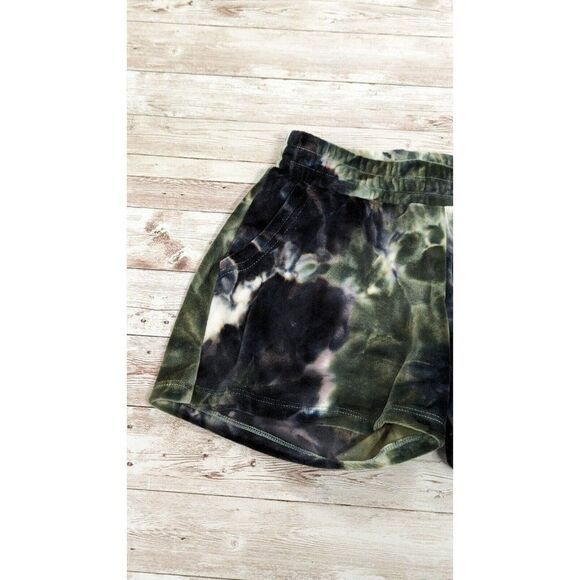 Freshman Girls Size S Green Black Flat Front Tie Dye Elastic Waist  Sweat Shorts - Picture 4 of 9